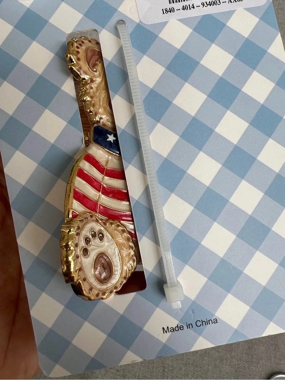 NWT Piper K Teddy Bear American Flag Patriotic Gold Metal claw jaw clip